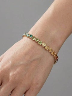 Bracciale tennis in oro giallo 14K (personalizzato) con gemma arcobaleno tagliata a cuore