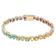 Bracciale tennis in oro giallo 14K (personalizzato) con gemma arcobaleno tagliata a cuore