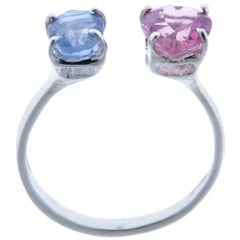 Heart Cut Rose Tourmaline Oval Cut Light Blue Sapphire 9 Karat White Gold Ring