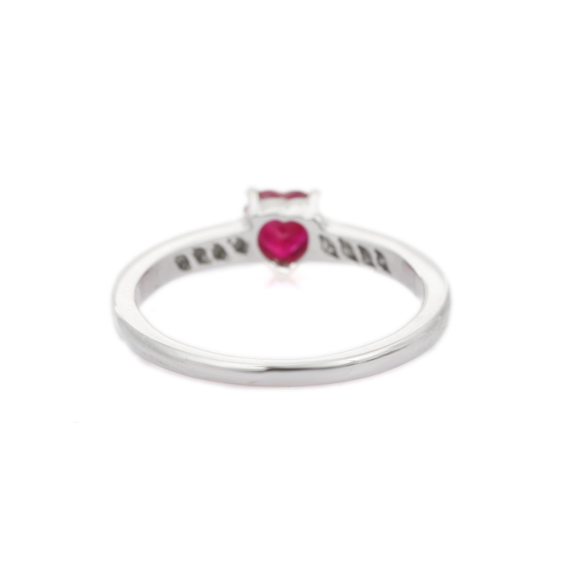 For Sale:  Dainty Heart Cut Ruby Ring 18k Solid White Gold with Diamonds 4
