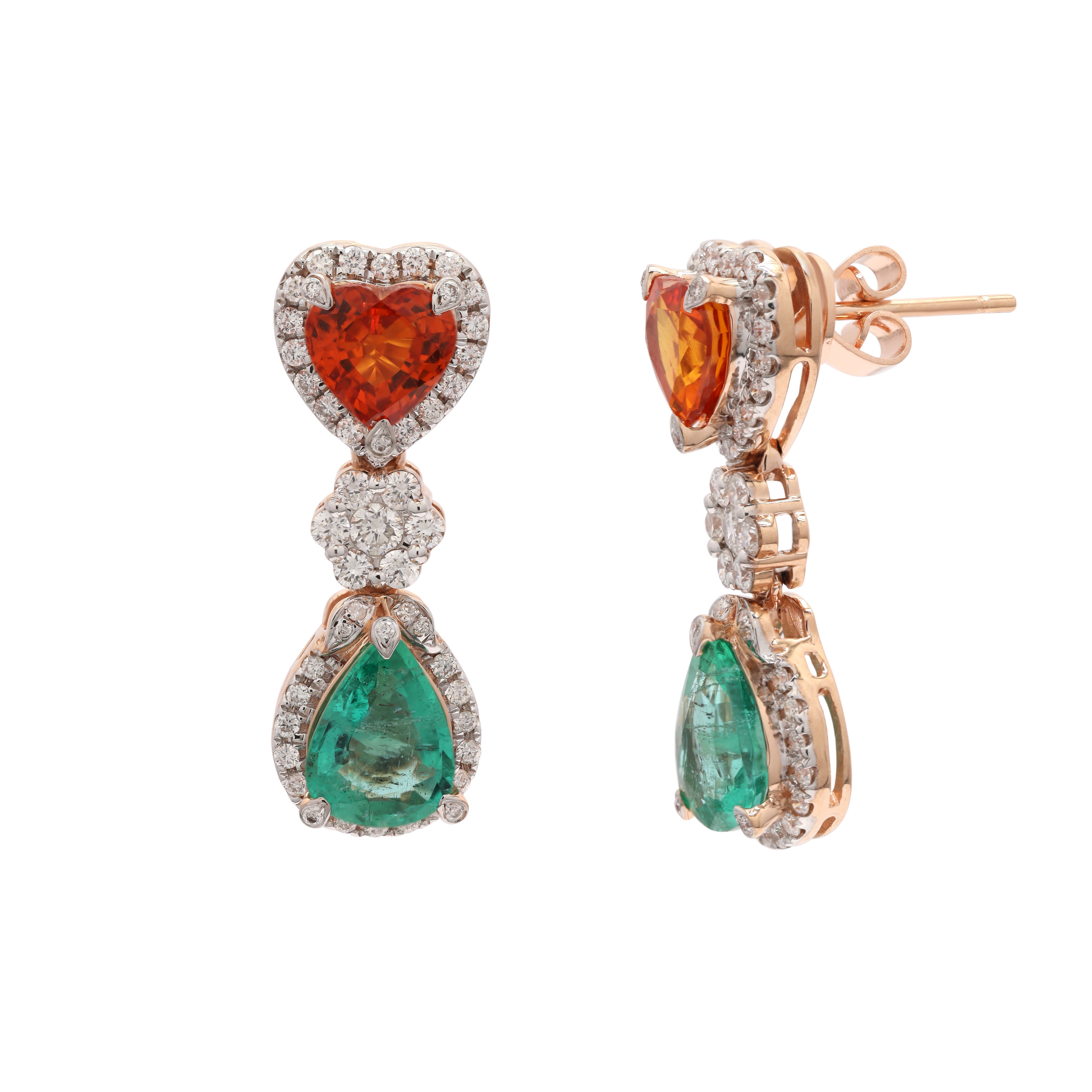 Sapphire and Emerald Dangle earrings to make a statement with your look. These earrings create a sparkling, luxurious look featuring heart and pear cut gemstone.
If you love to gravitate towards unique styles, this piece of jewelry is perfect for