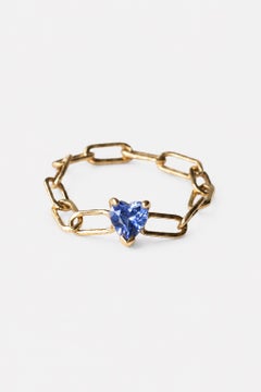 Heart-Cut Tanzanite Chain Ring in Solid 14K Gold, J DAUPHIN