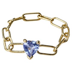 Heart-Cut Tanzanite Chain Ring in Solid 14K Gold, J DAUPHIN