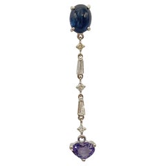 Heart Cut Violet & Cabochon Blue Sapphire Diamond 18K Gold Dangling Earring