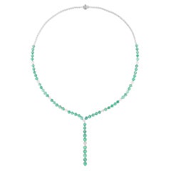 Heart Cut Zambian Emerald Diamond Drop Necklace 14 Karat White Gold Fine Jewelry