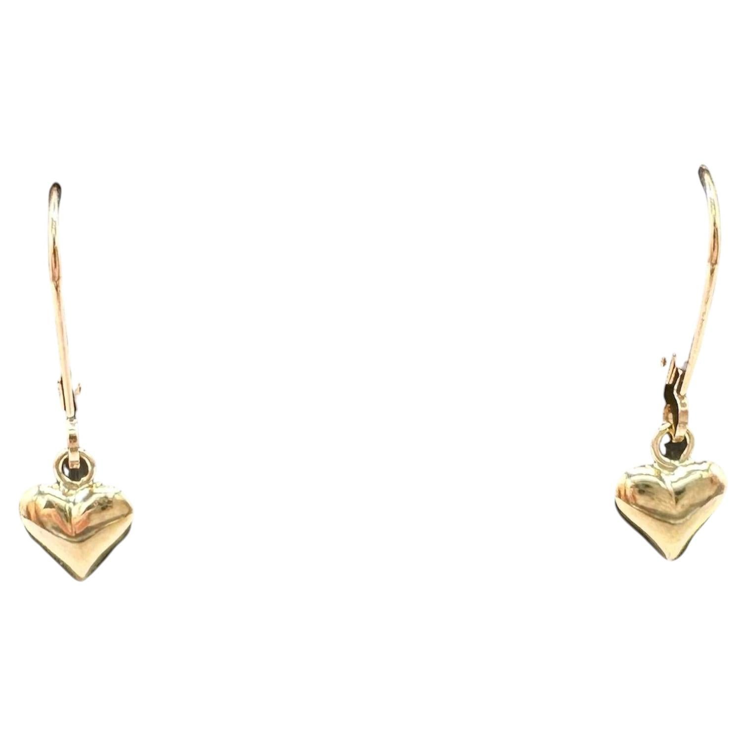Heart Dangle Earrings 10kt Yellow Gold Lever Backs Hollow Pre Loved