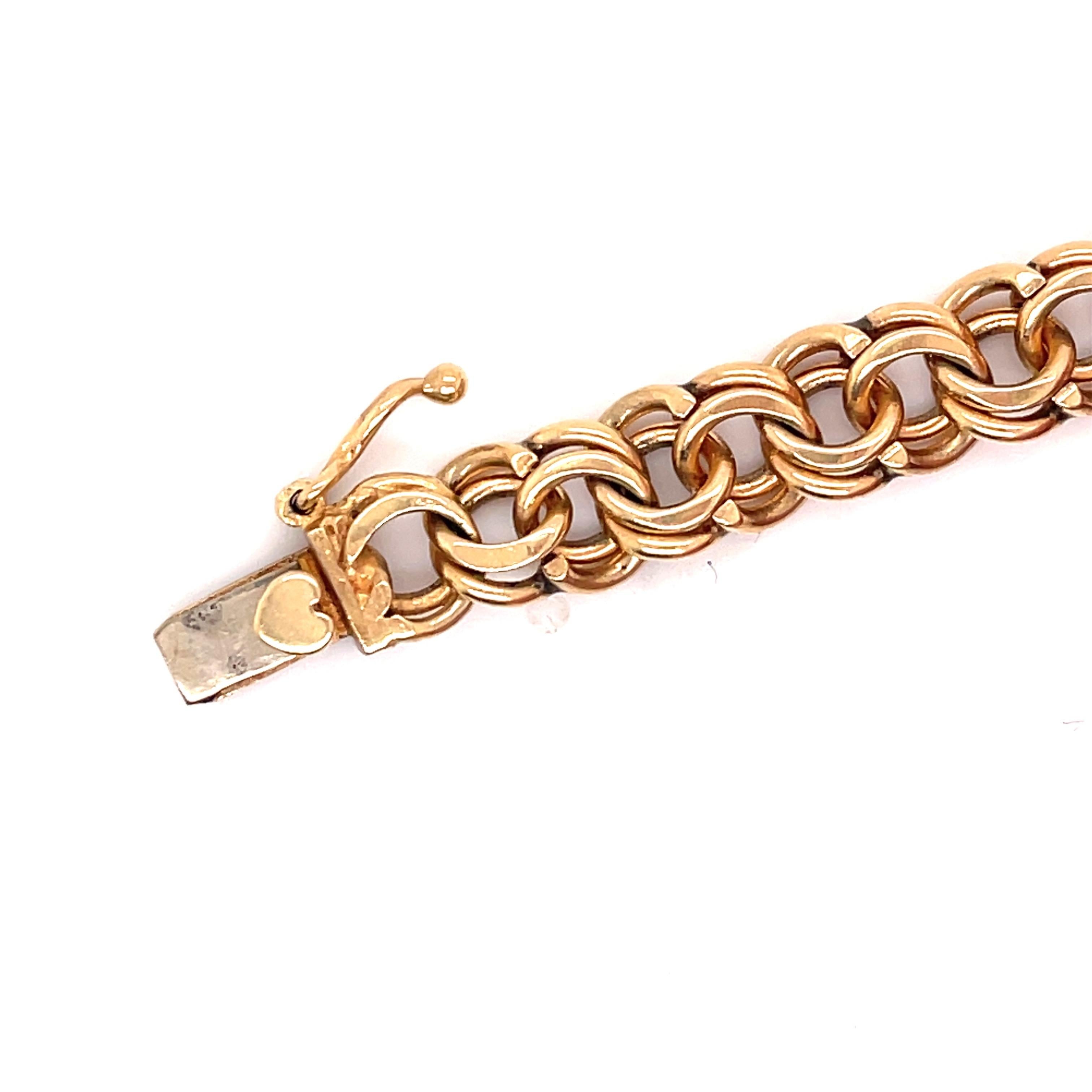 Contemporary Double Link Heart Detail Bracelet 14 Karat Yellow Gold 23.4 Grams