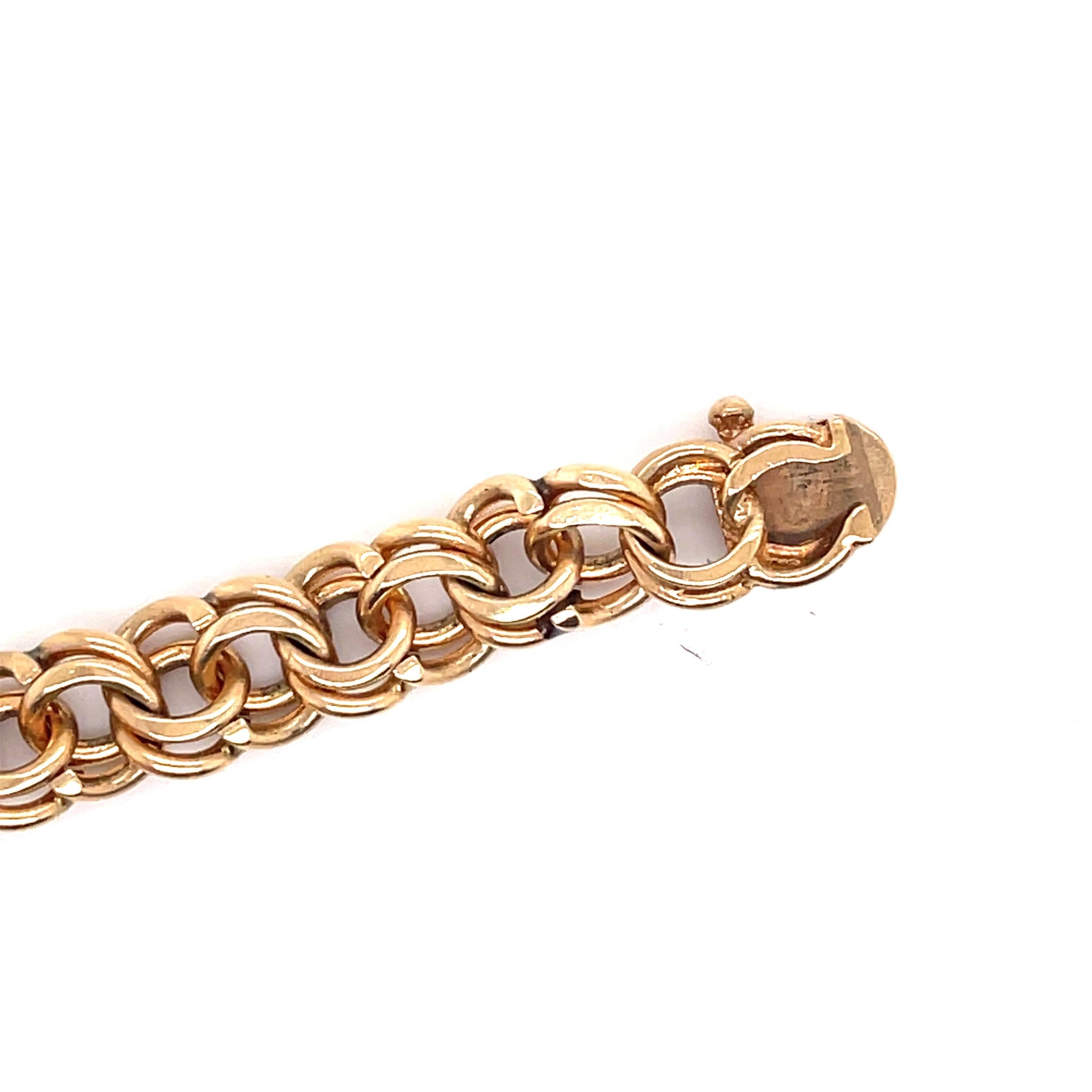 Double Link Heart Detail Bracelet 14 Karat Yellow Gold 23.4 Grams In Good Condition In New York, NY