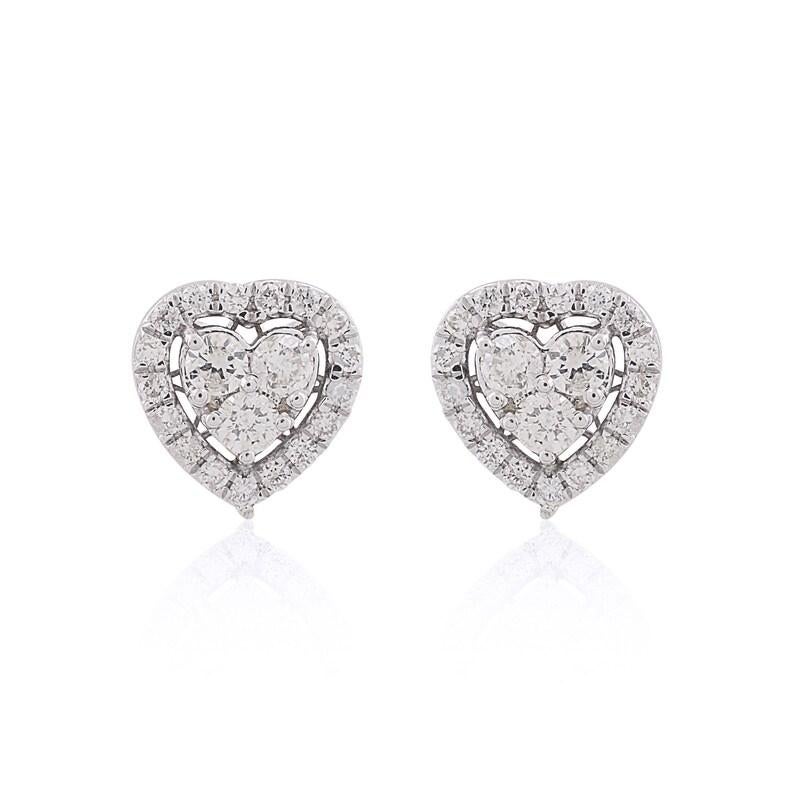 Heart Diamond 10 Karat Gold Stud Earrings In New Condition For Sale In Hoffman Estate, IL