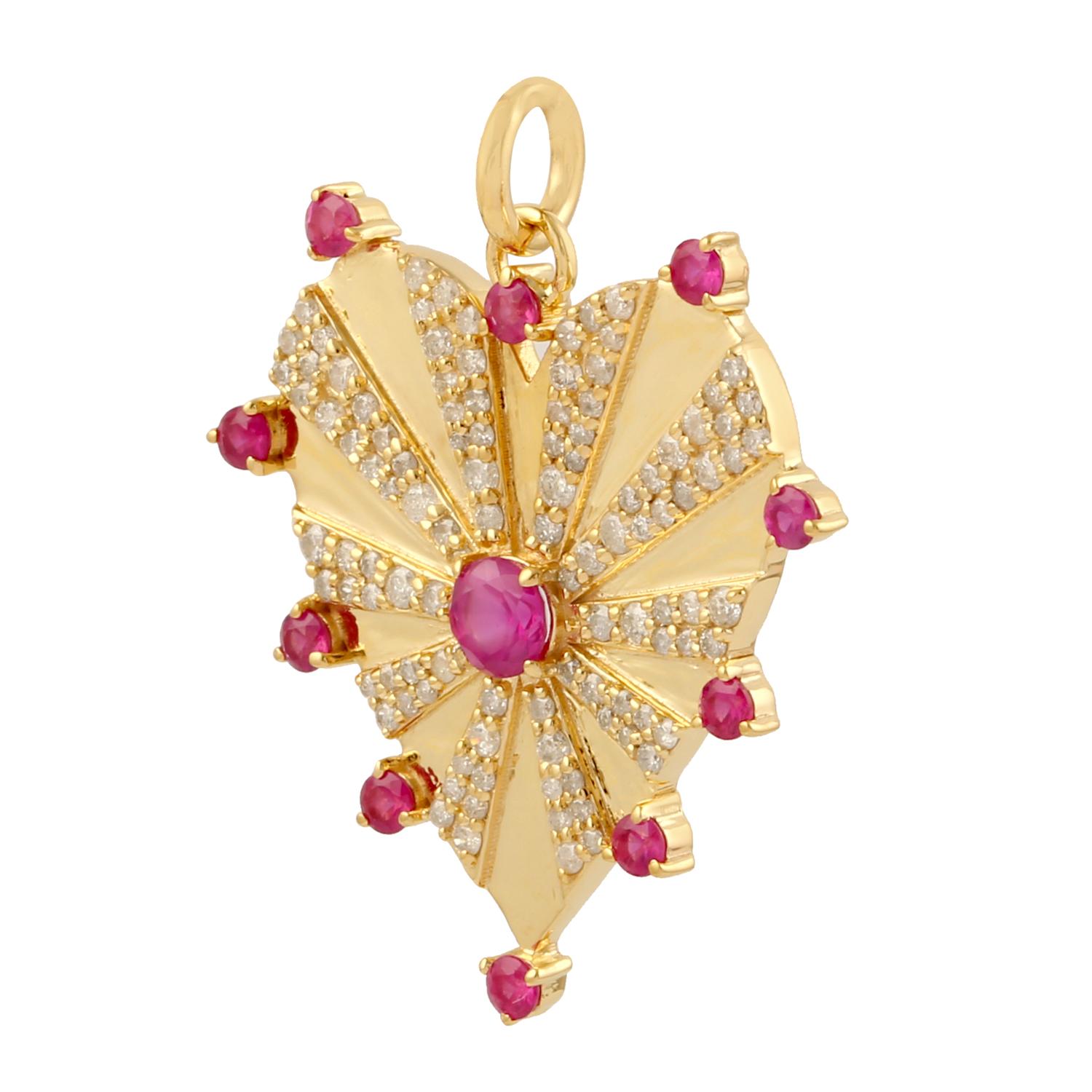 The 14 karat gold pendant is hand set with .99 carats ruby and .73 carats of sparkling diamonds. 

FOLLOW MEGHNA JEWELS storefront to view the latest collection & exclusive pieces. Meghna Jewels is proudly rated as a Top Seller on 1stdibs with 5