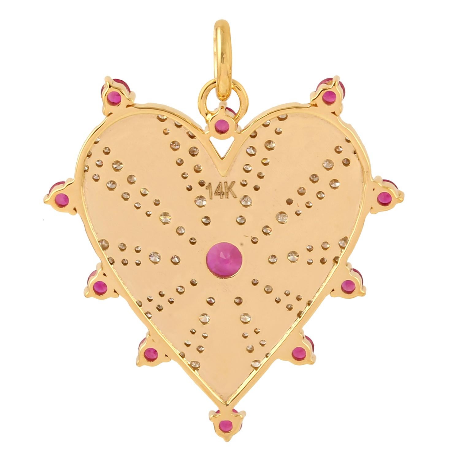 Modern Heart Diamond 14 Karat Gold Charm Pendant Necklace For Sale