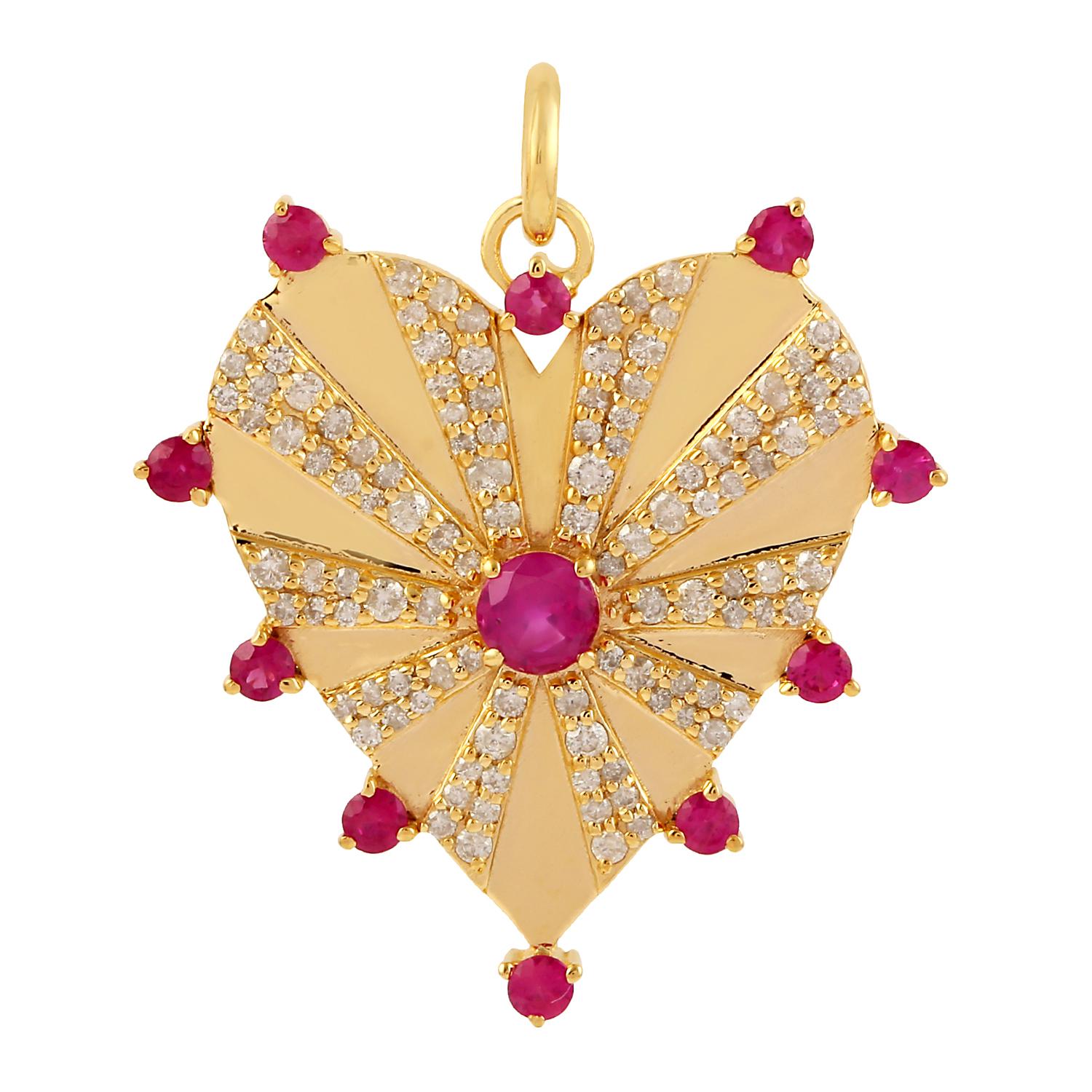 Mixed Cut Heart Diamond 14 Karat Gold Charm Pendant Necklace For Sale