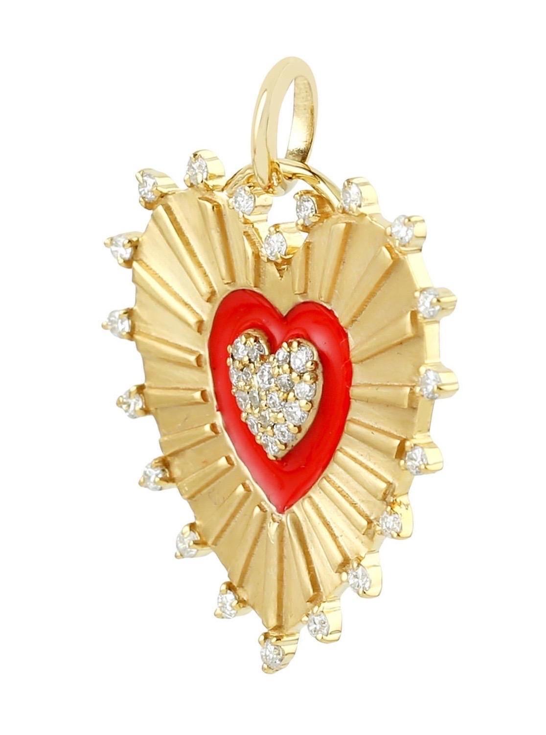 The 14 karat gold enamel pendant is hand set with .25 carats of sparkling diamonds. 

FOLLOW MEGHNA JEWELS storefront to view the latest collection & exclusive pieces. Meghna Jewels is proudly rated as a Top Seller on 1stdibs with 5 star customer