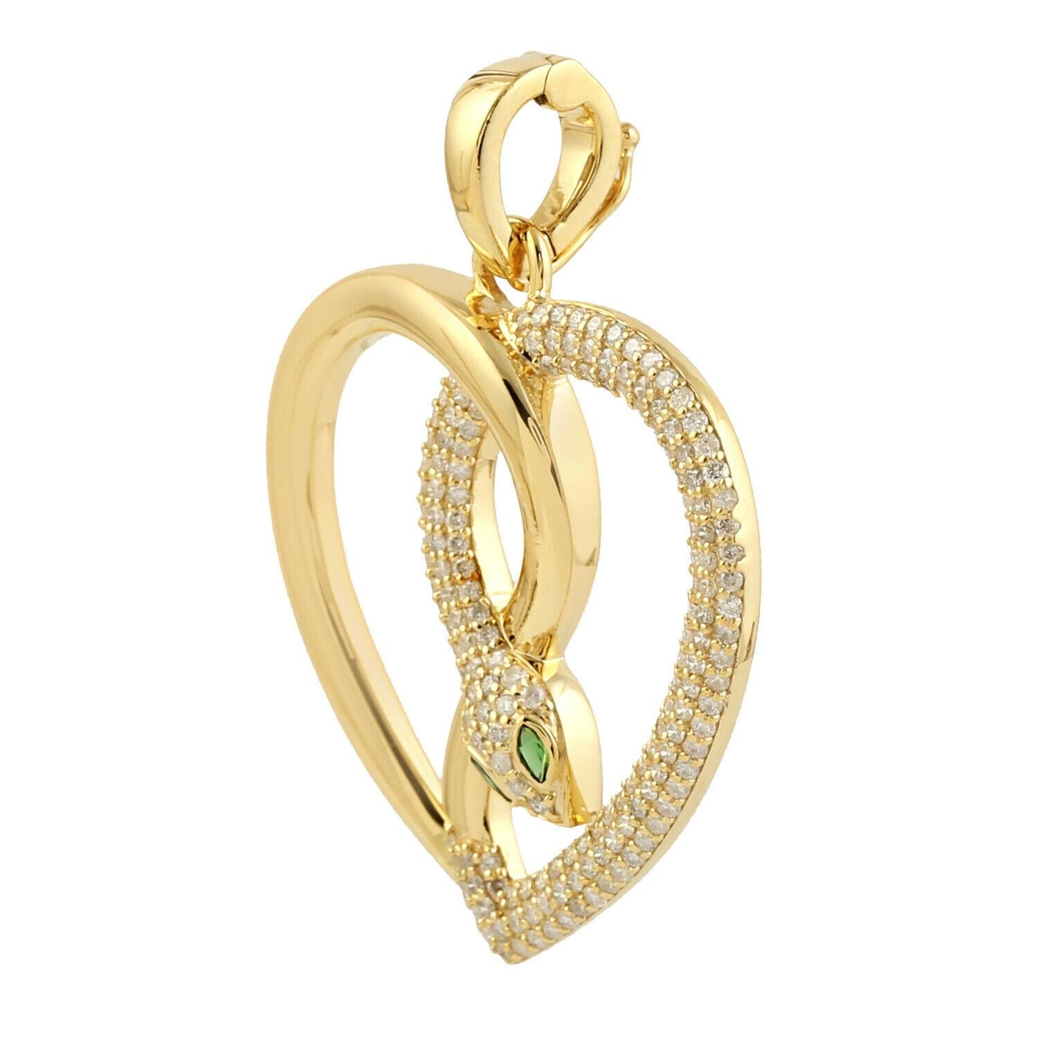 Herz Herz Diamant 14 Karat Gold Schlangenanhänger Halskette (Gemischter Schliff) im Angebot