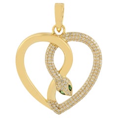 Heart Diamond 14 Karat Gold Snake Pendant Necklace