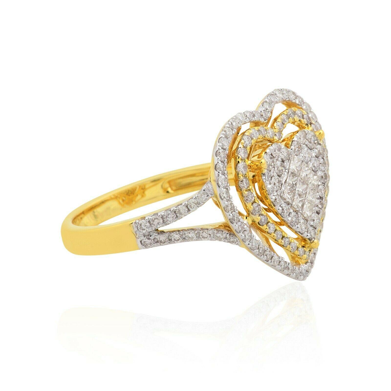 Moderne Bague en or bicolore 14 carats avec diamants en forme de cœur en vente