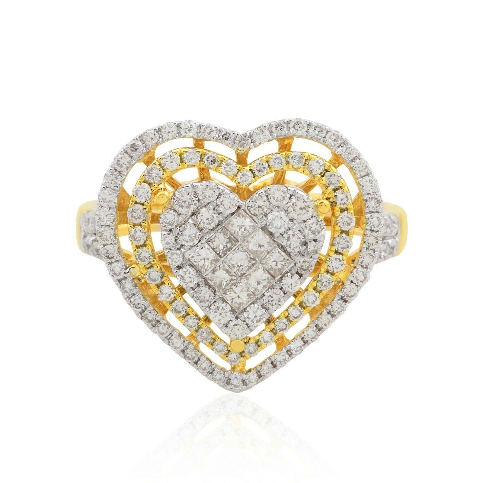 Taille cœur Bague en or bicolore 14 carats avec diamants en forme de cœur en vente