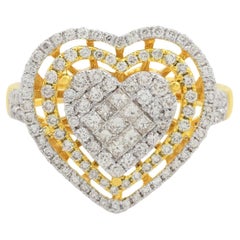 Bague en or bicolore 14 carats avec diamants en forme de cœur