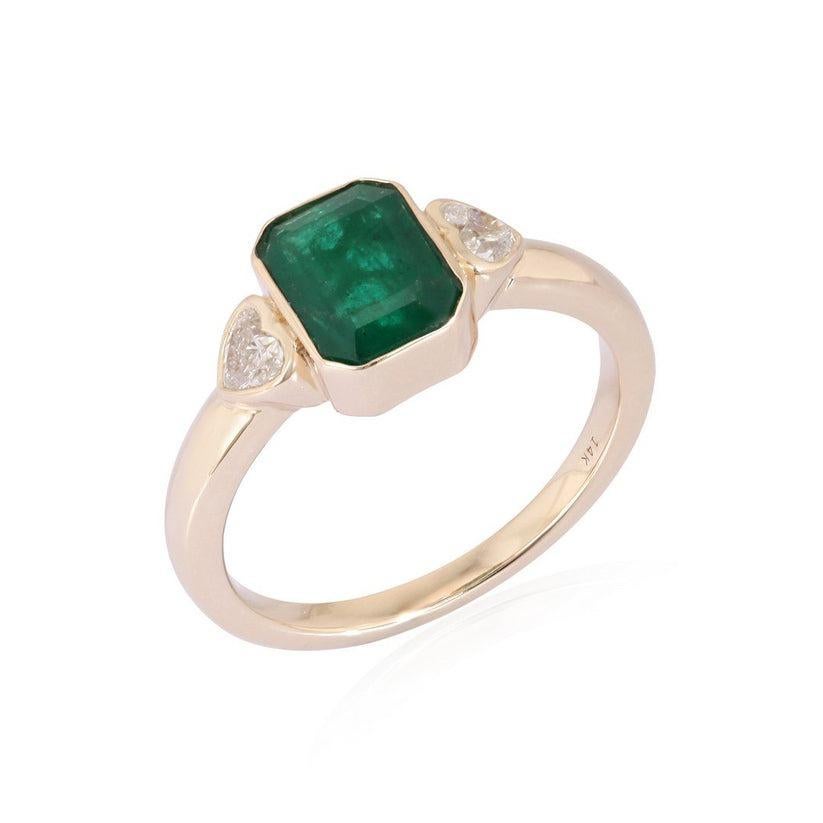 For Sale:  Heart Diamond 14K (or 18k upon request) Yellow Gold Emerald Solitaire Ring 4