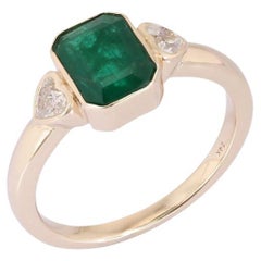 Heart Diamond 14K (or 18k upon request) Yellow Gold Emerald Solitaire Ring
