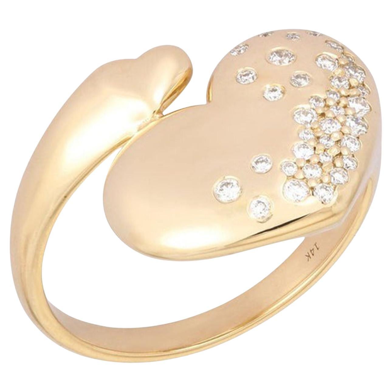 En venta: Anillo Envolvente Corazón Diamante 14K (o 18k bajo pedido) Oro Amarillo Resplandor