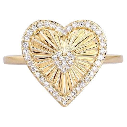 Bague de chevalière en or jaune 14K (ou 18k sur demande) avec diamant en forme de coeur
