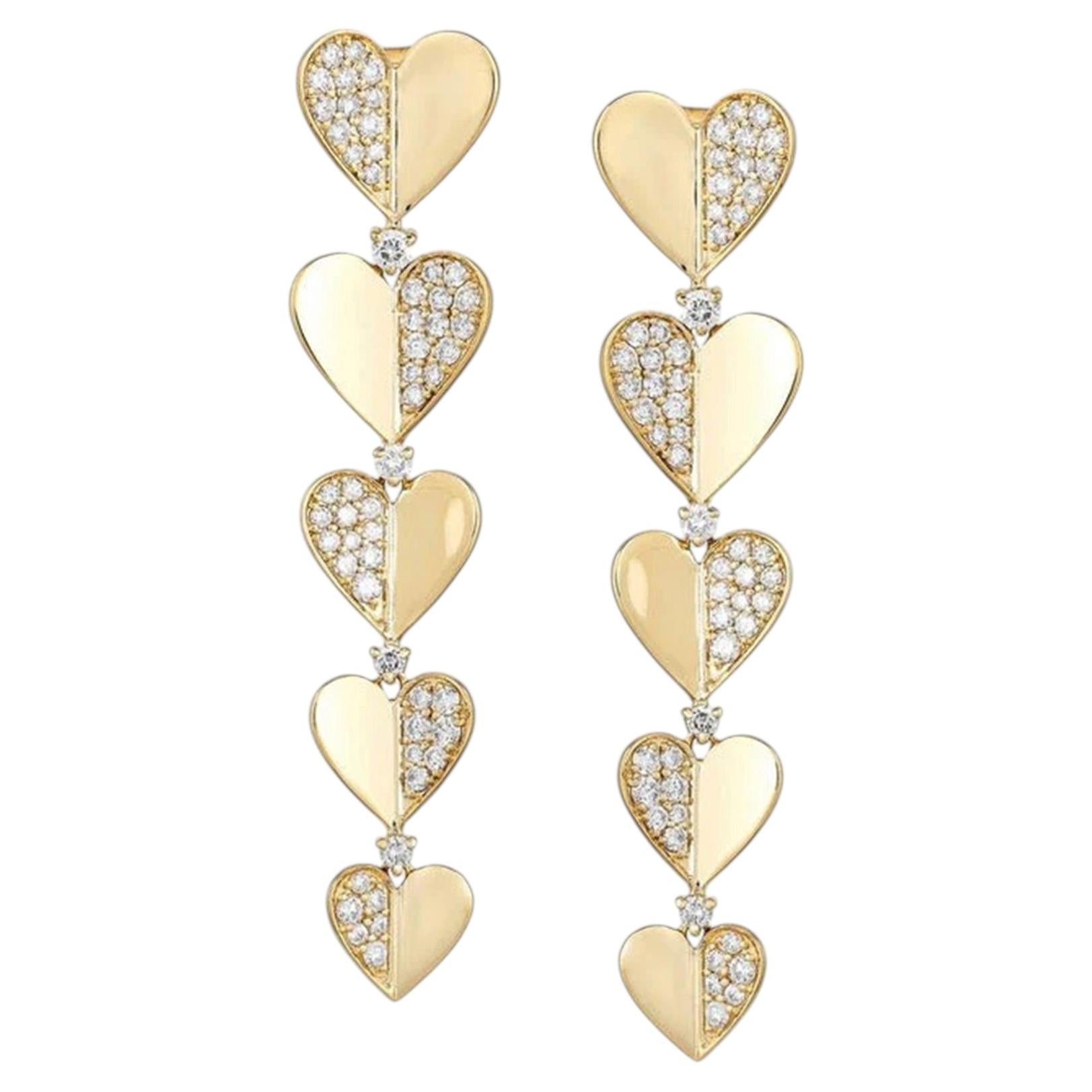 1.20ct Diamond 14K Yellow Gold Drop Earrings For Sale