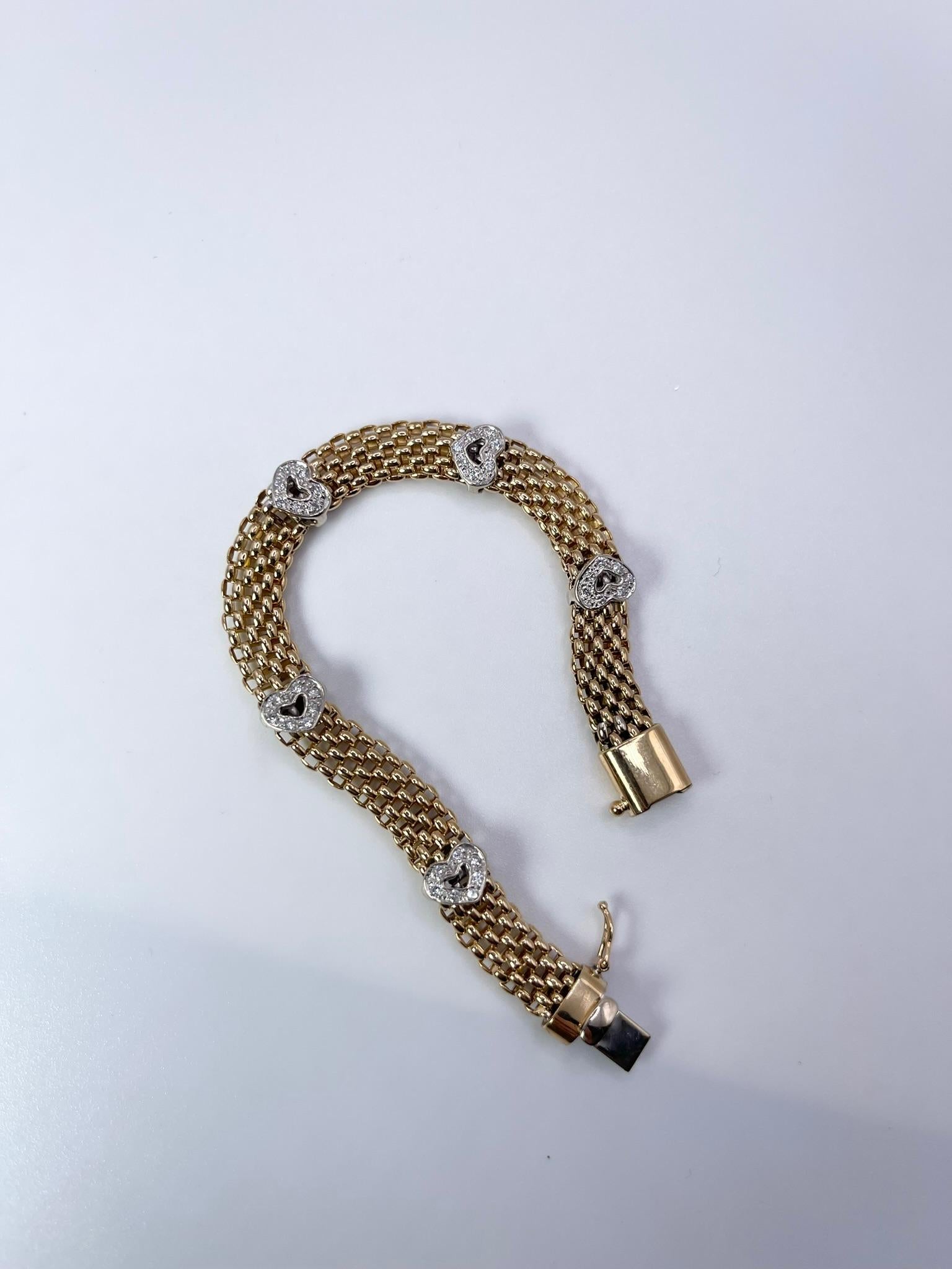Modernist Heart Diamond bracelet 18KT gold mesh modern bracelet 6.50