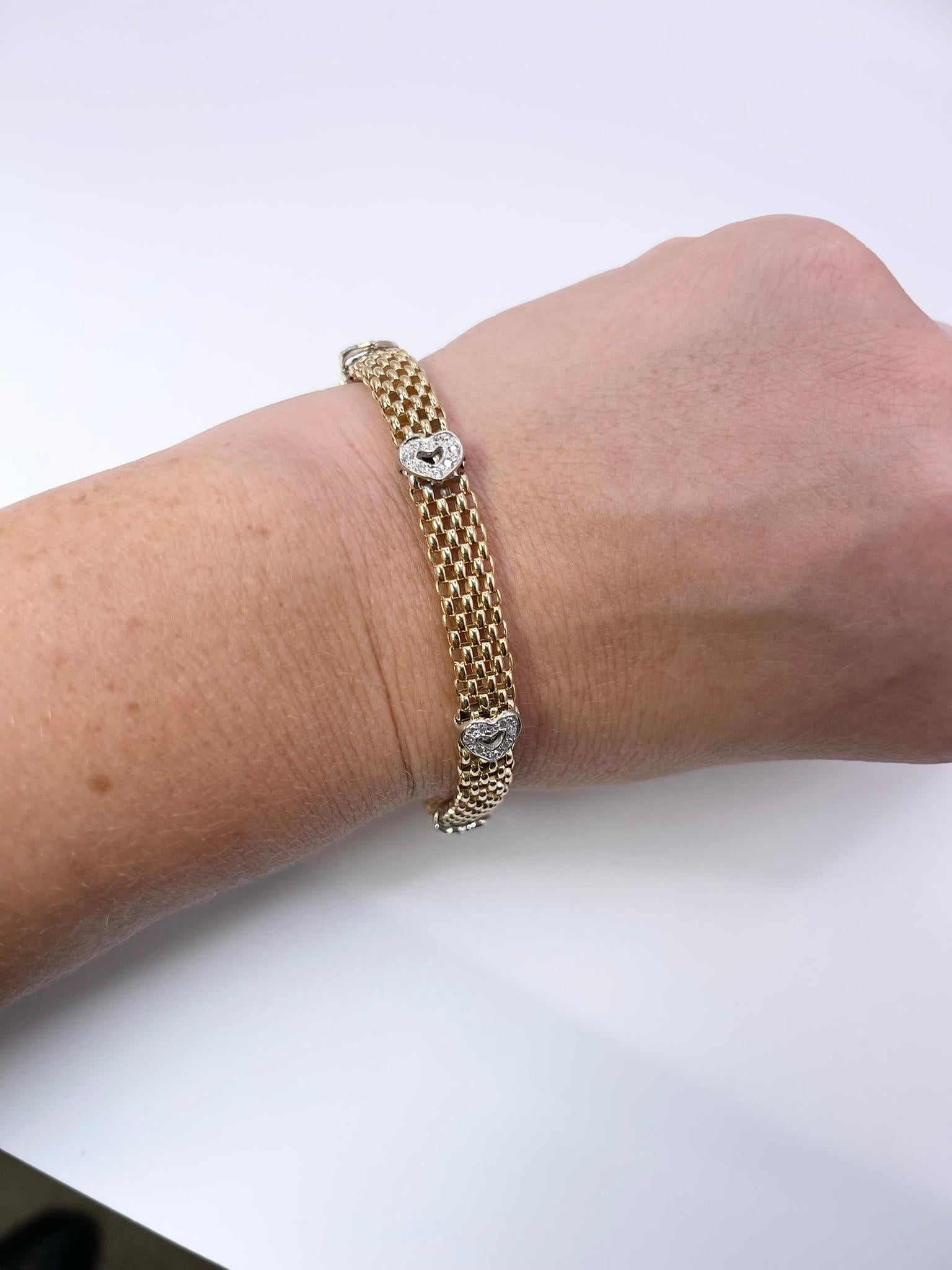 Taille ronde Bracelet à diamants en forme de cœur Bracelet moderne à mailles en or 18KT 6.50