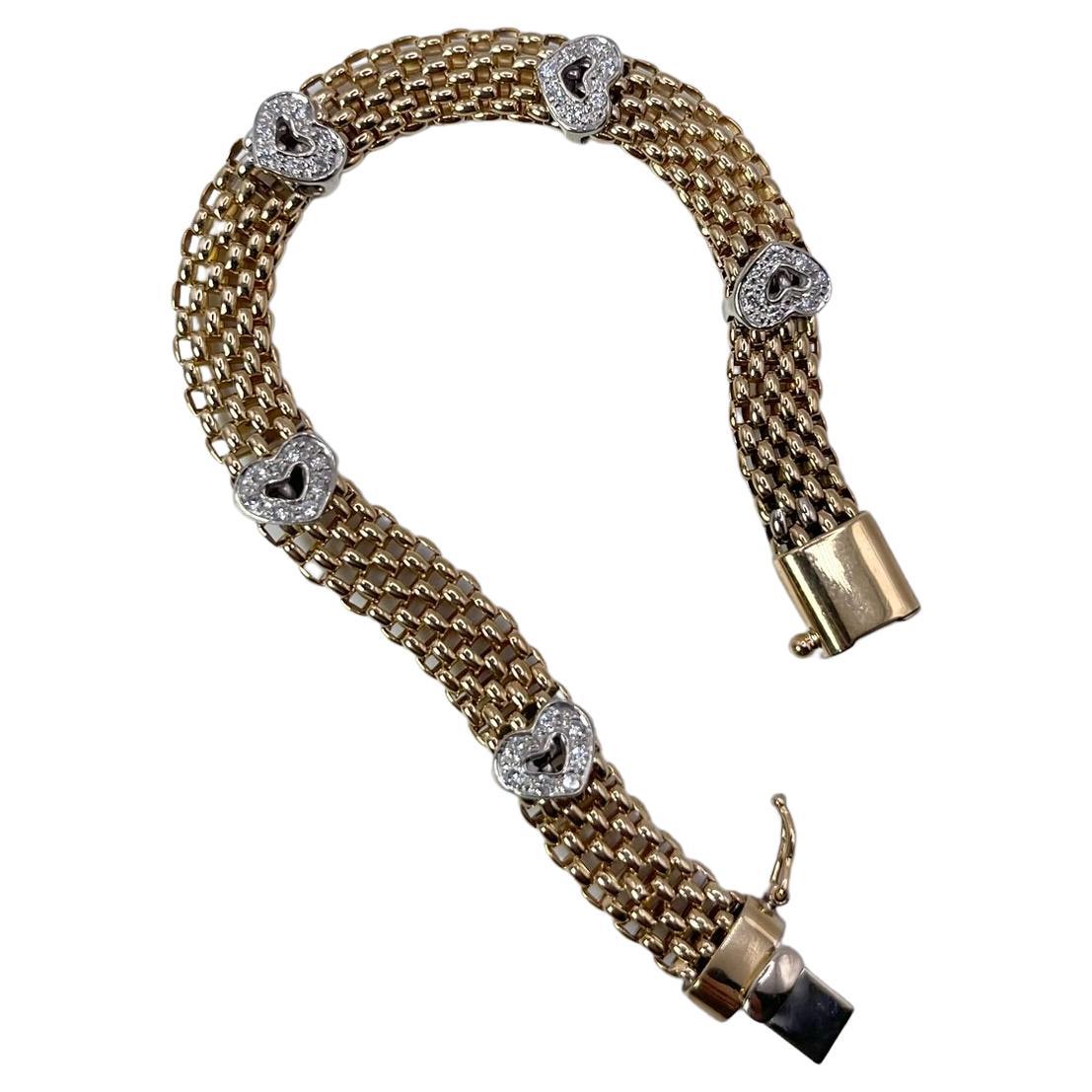 Heart Diamond bracelet 18KT gold mesh modern bracelet 6.50" Christmas gift idea For Sale