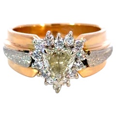 Heart Diamond Center Diamond Halo Ring Platinum and 18k Yellow Gold