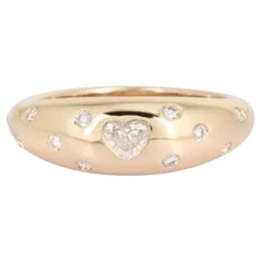 Heart Diamond Detailing 14K (or 18k upon request) Yellow Gold Domed Ring