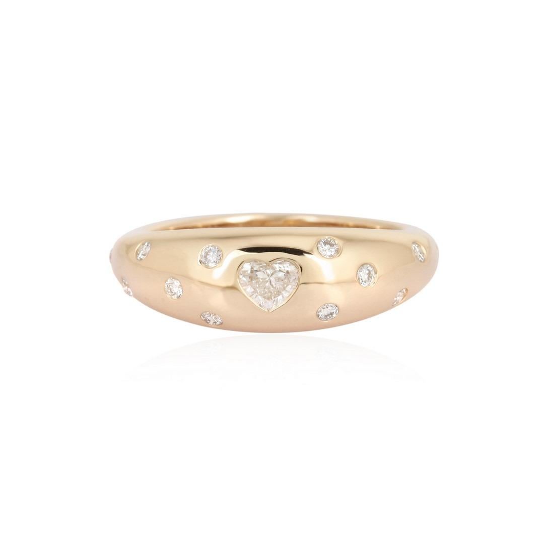 Im Angebot: Herz-Diamant-Detail 14K Gelbgold gewölbter Ring () 4