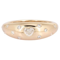 Heart Diamond Detailing 14K Yellow Gold Domed Ring