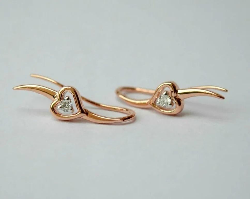 Round Cut Heart Diamond Ear Climber Sweep Cuff in 14k Gold For Sale