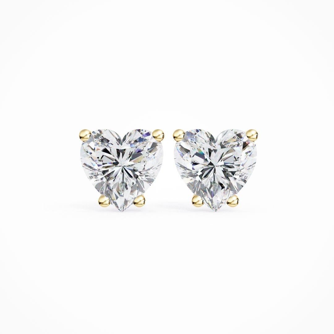 Heart Diamond Earrings, 1/2 CTW, 14K Solid Gold, Everyday Earrings, Rose Gold For Sale 1