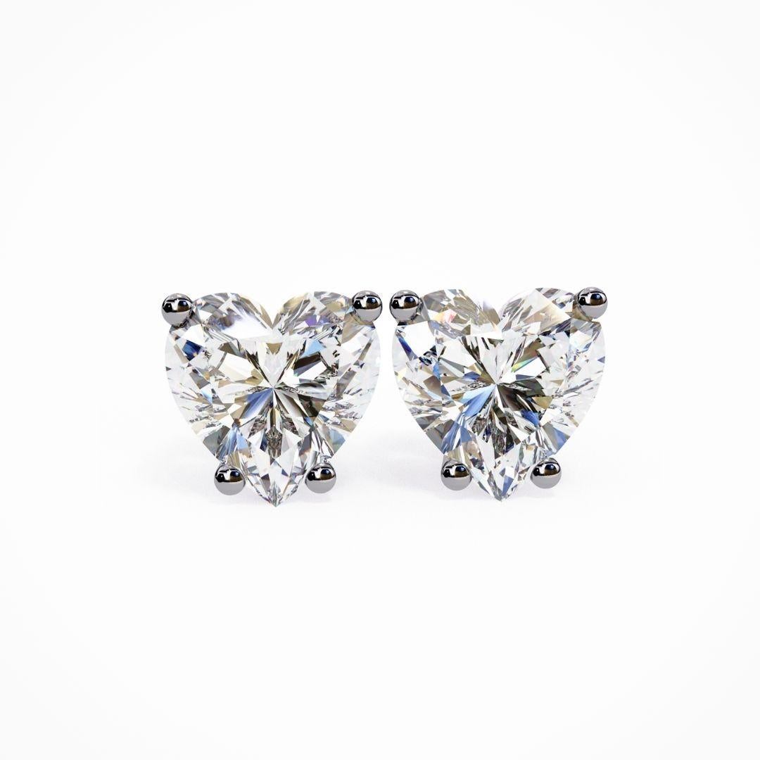 Heart Diamond Earrings, 1/2 CTW, 14K Solid Gold, Everyday Earrings, Rose Gold For Sale 3