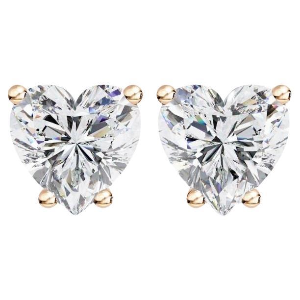 Heart Diamond Earrings, 1/2 CTW, 14K Solid Gold, Everyday Earrings, Rose Gold For Sale