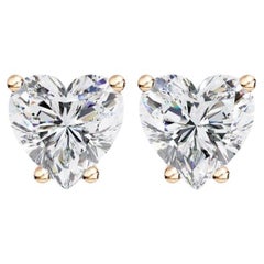 Heart Diamond Earrings, 1/2 CTW, 14K Solid Gold, Everyday Earrings, Rose Gold