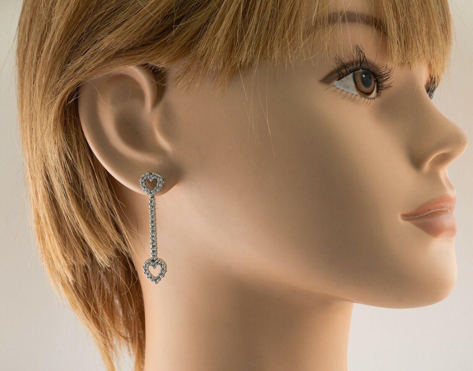Heart Diamond Earrings 14K White Gold Dangle 1.44 TDW For Sale 5