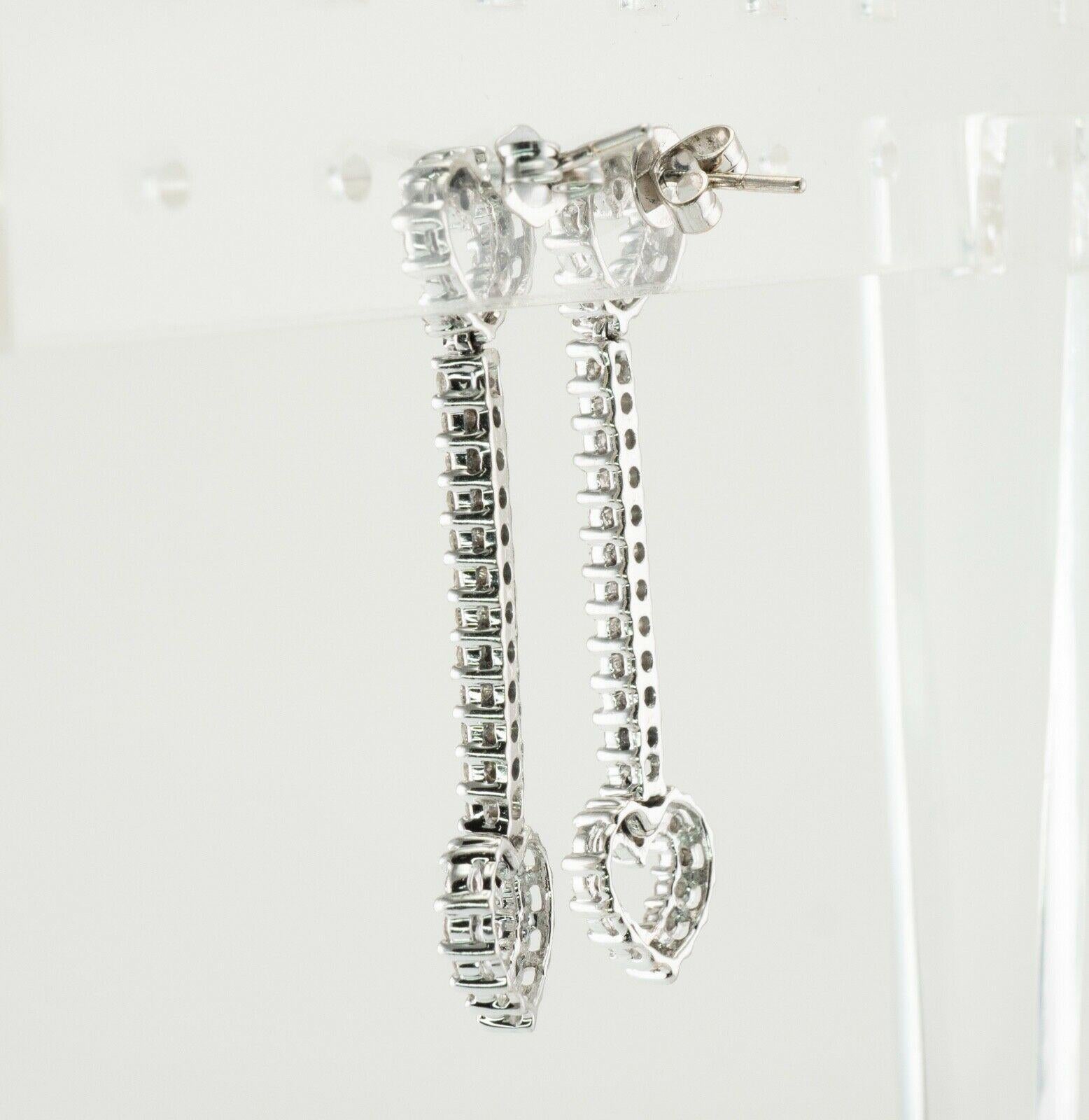 Heart Diamond Earrings 14K White Gold Dangle 1.44 TDW For Sale 6