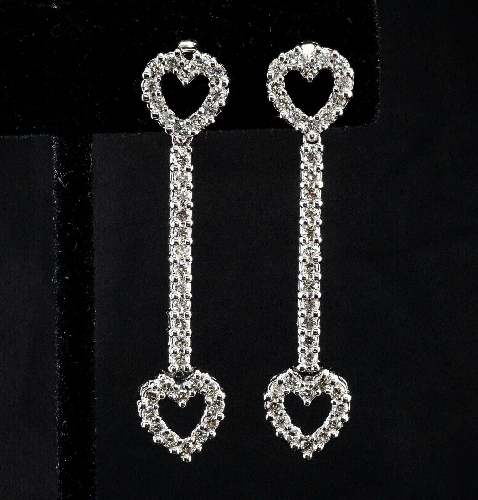 Round Cut Heart Diamond Earrings 14K White Gold Dangle 1.44 TDW For Sale