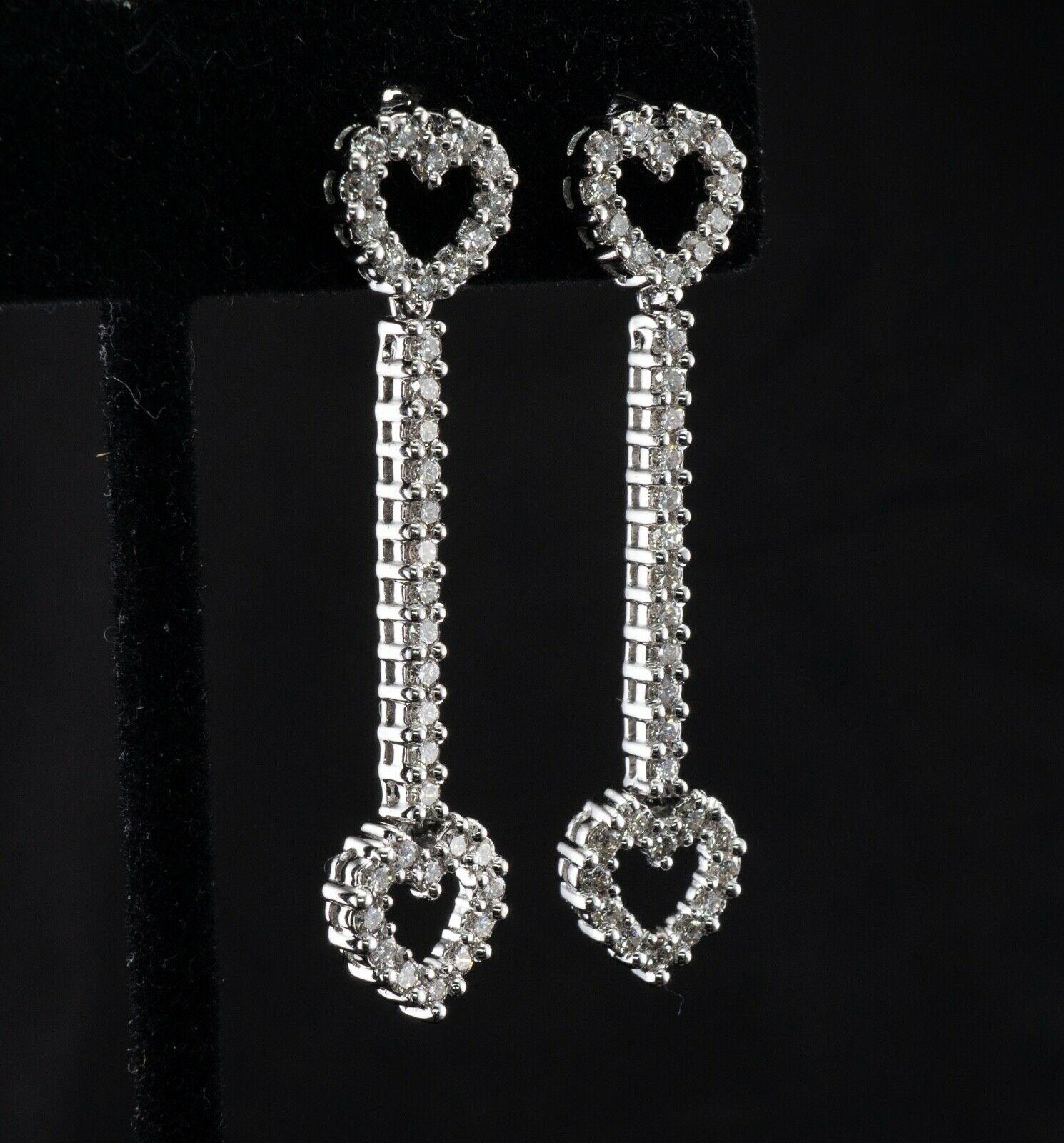 Heart Diamond Earrings 14K White Gold Dangle 1.44 TDW In Good Condition For Sale In East Brunswick, NJ