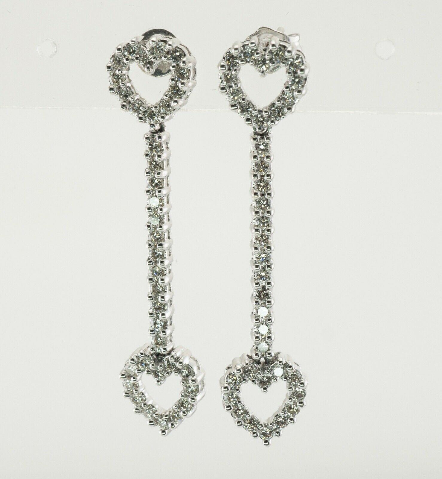 Heart Diamond Earrings 14K White Gold Dangle 1.44 TDW For Sale 2