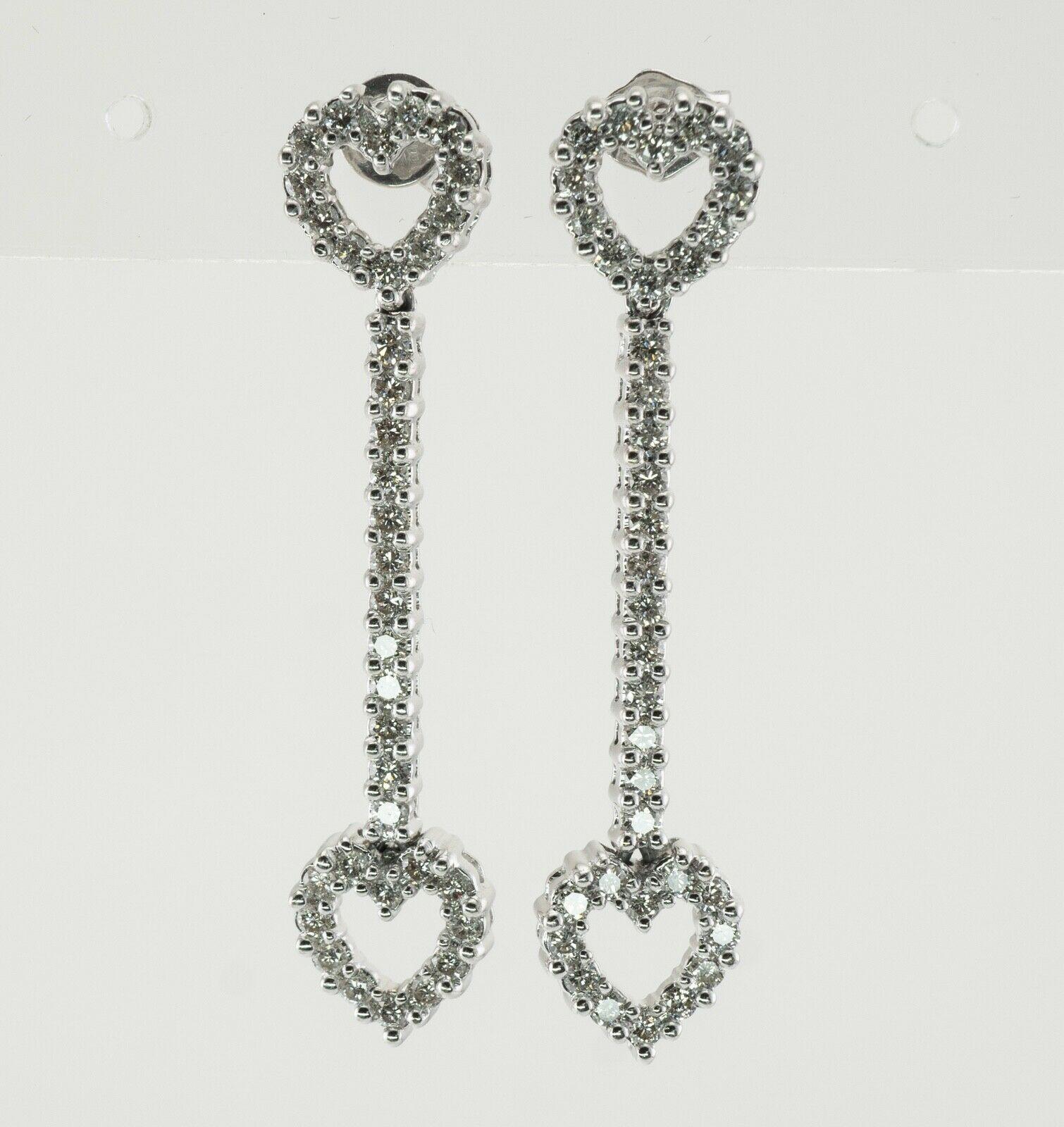 Heart Diamond Earrings 14K White Gold Dangle 1.44 TDW For Sale 3