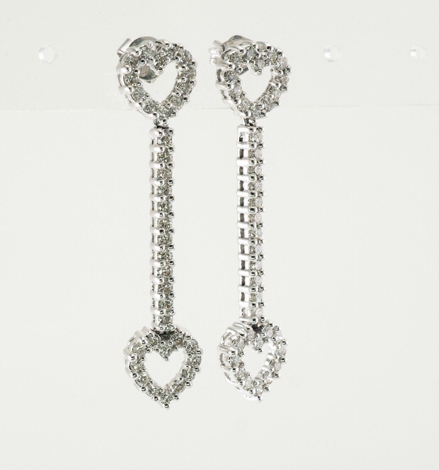 Heart Diamond Earrings 14K White Gold Dangle 1.44 TDW For Sale 4
