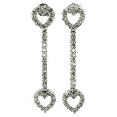 Heart Diamond Earrings 14K White Gold Dangle 1.44 TDW