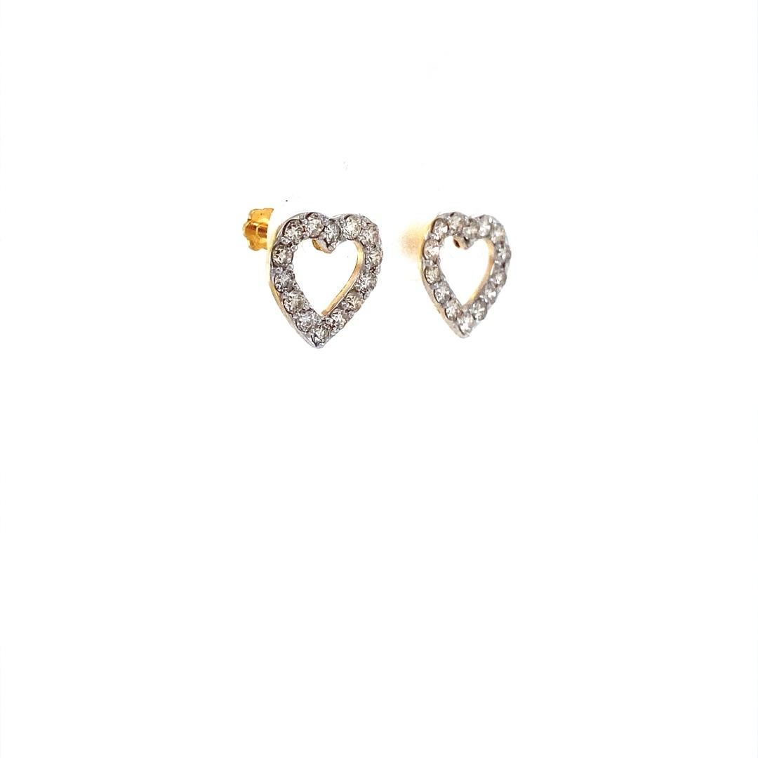 Art Deco Heart Diamond Earrings for Girls/Kids/Toddlers in 18K Solid Gold For Sale