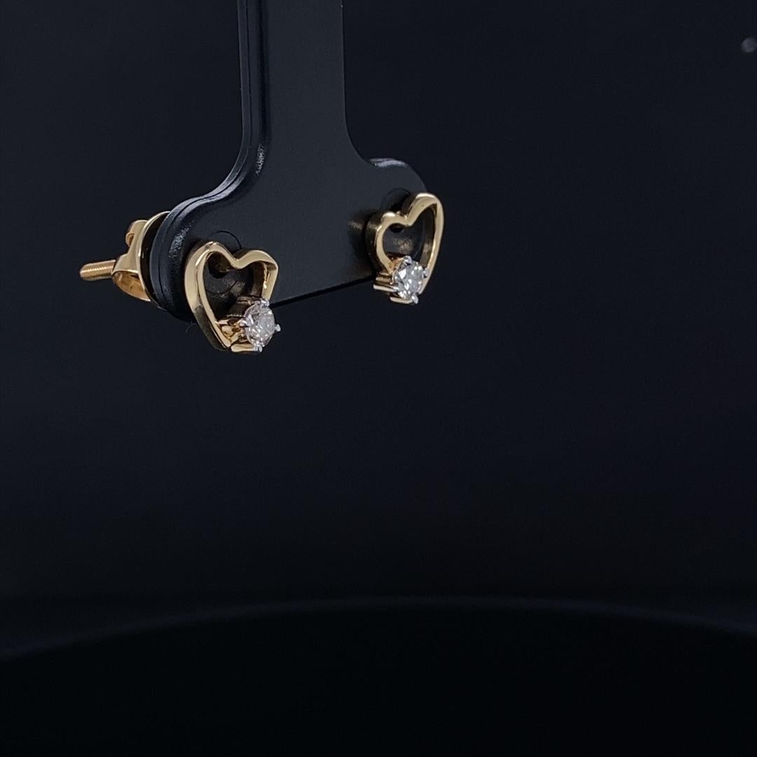 Heart Diamond Earrings for Girls (Kids/Toddlers) in 18K Solid Gold For Sale 1