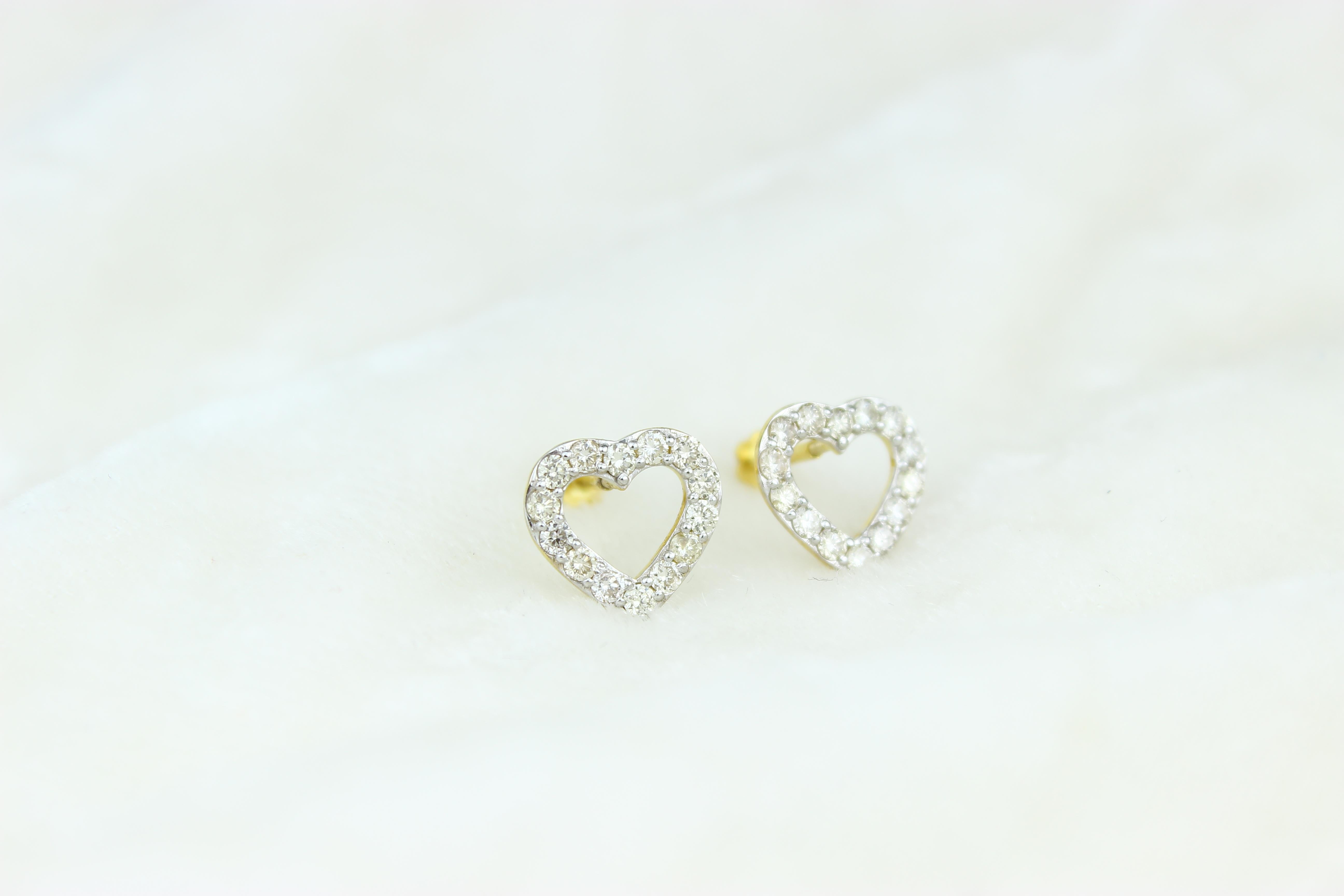 Heart Diamond Earrings for Girls/Kids/Toddlers in 18K Solid Gold For Sale 1